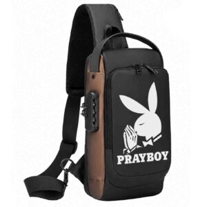 Pray Boy – Playboy Parody Printed Black Bronze Premium Chester Bag W/ Zipper Lock and Charging Port ooltaseedha.com