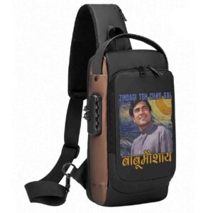 Zindagi Toh Chud Gai BABUMOSHAYE Printed Black Bronze Premium Chester Bag W/ Zipper Lock and Charging Port ooltaseedha.com