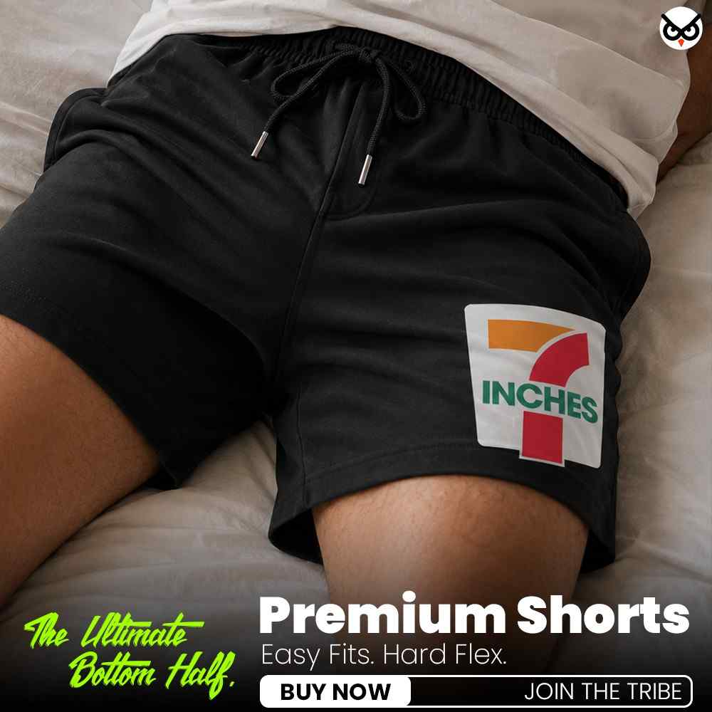 Modest Flex '7 Inches' Premium Relaxed Fit Front Print Black Shorts ooltaseedha.com