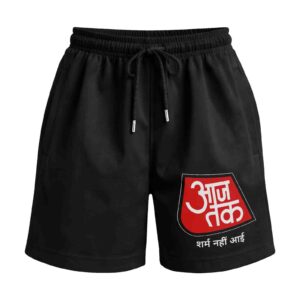 Besharam News – Aaj Tak Parody Funny Hindi Premium Relaxed Fit Front Print Black Shorts | OoltaSeedha Besharam News – Aaj Tak Parody Funny Hindi Premium Relaxed Fit Front Print Black Shorts | OoltaSeedha