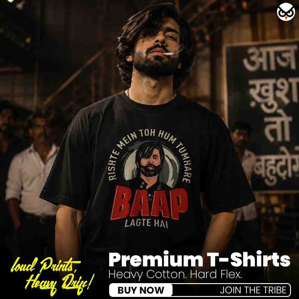 Ultimate Boss - Rishte Mei Toh Hum Tumhare Baap Lagte Hai Oversized Black Front Print T-Shirt | OoltaSeedhaooltaseedha.com