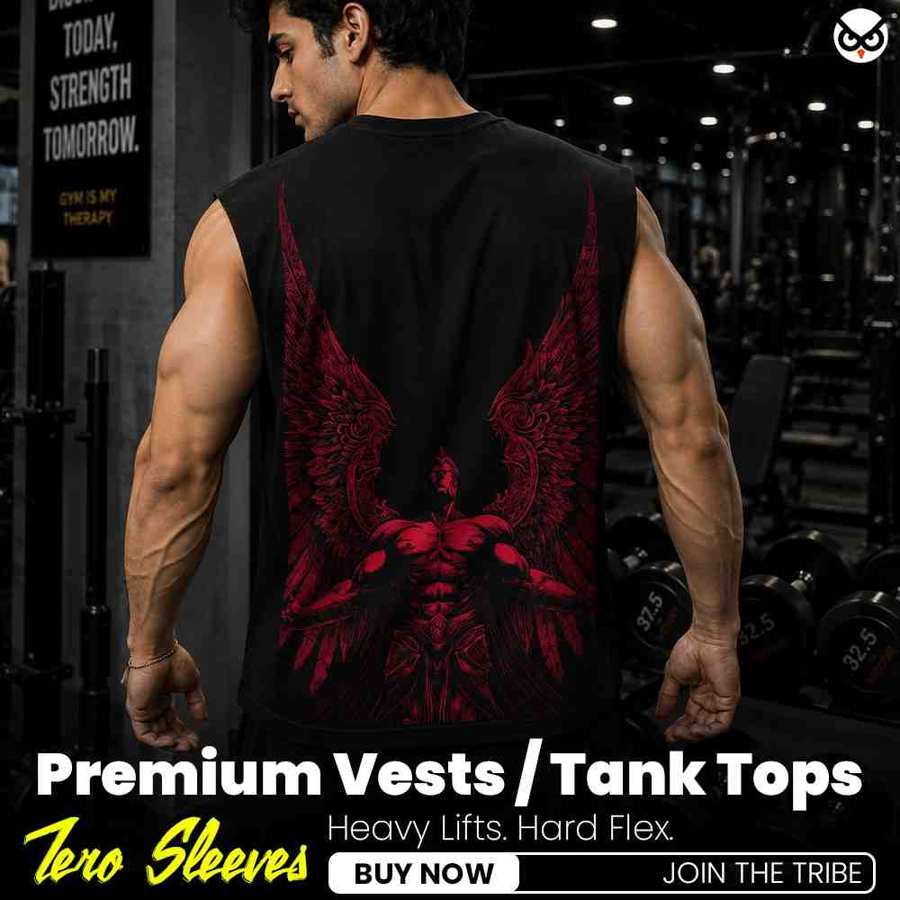 VENI VIDI VICI - The "Bloodline Awakening" Fallen Angel Premium Boxy Fit Front Back Printed Sleeveless Tank Top Vest ooltaseedha.com
