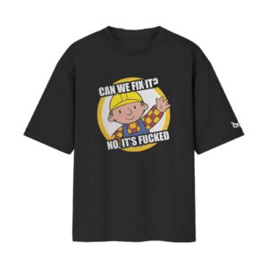 Beyond Repair – Bob The Builder Funny Parody Oversized Black Front Print T-Shirt | OoltaSeedha Beyond Repair – Bob The Builder Funny Parody Oversized Black Front Print T-Shirt | OoltaSeedha