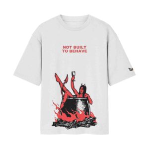 Not Built To Behave – Girl Burning in Hell Happily | Oversized Black Front Print T-Shirt | OoltaSeedha