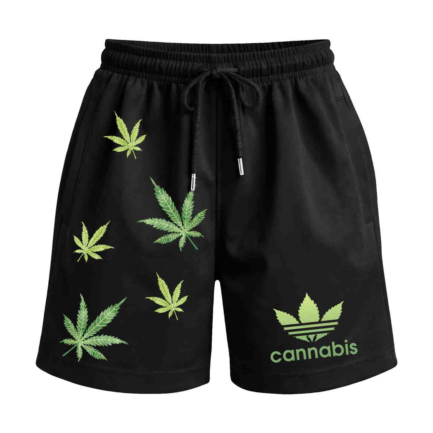 Cannabis Leaves Premium Relaxed Fit Front Print Black Shorts | OoltaSeedha ooltaseedha.com