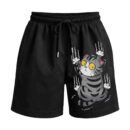 Clinging To Sanity Cat Slipping Premium Relaxed Fit Front Print Black Shorts ooltaseedha.com