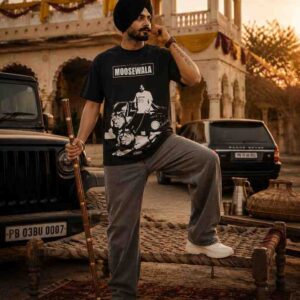 Roar of the Legend, Lions & Legacy Sidhu Moosewala | Oversized Black Front Print T-Shirt | OoltaSeedha.com