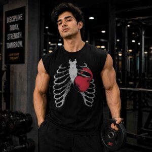 The Iron Heart Weight In Ribs | Premium Boxy Fit Front Printed Sleeveless Tank Top Vest ooltaseedha.com
