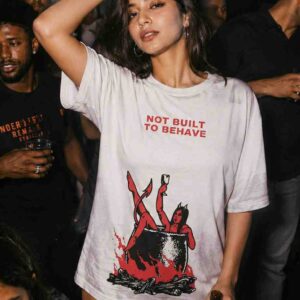 Not Built To Behave - Girl Burning in Hell Happily | Oversized Black Front Print T-Shirt | OoltaSeedha