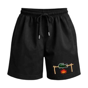 The Lacoste/Crocodile Parody The “Luxury BBQ” Premium Relaxed Fit Front Print Black Shorts