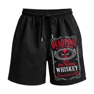 Deadpool Jack Daniels Parody – Ass Kicking Quality Merc’s Whiskey Premium Relaxed Fit Front Print Black Shorts | OoltaSeedha