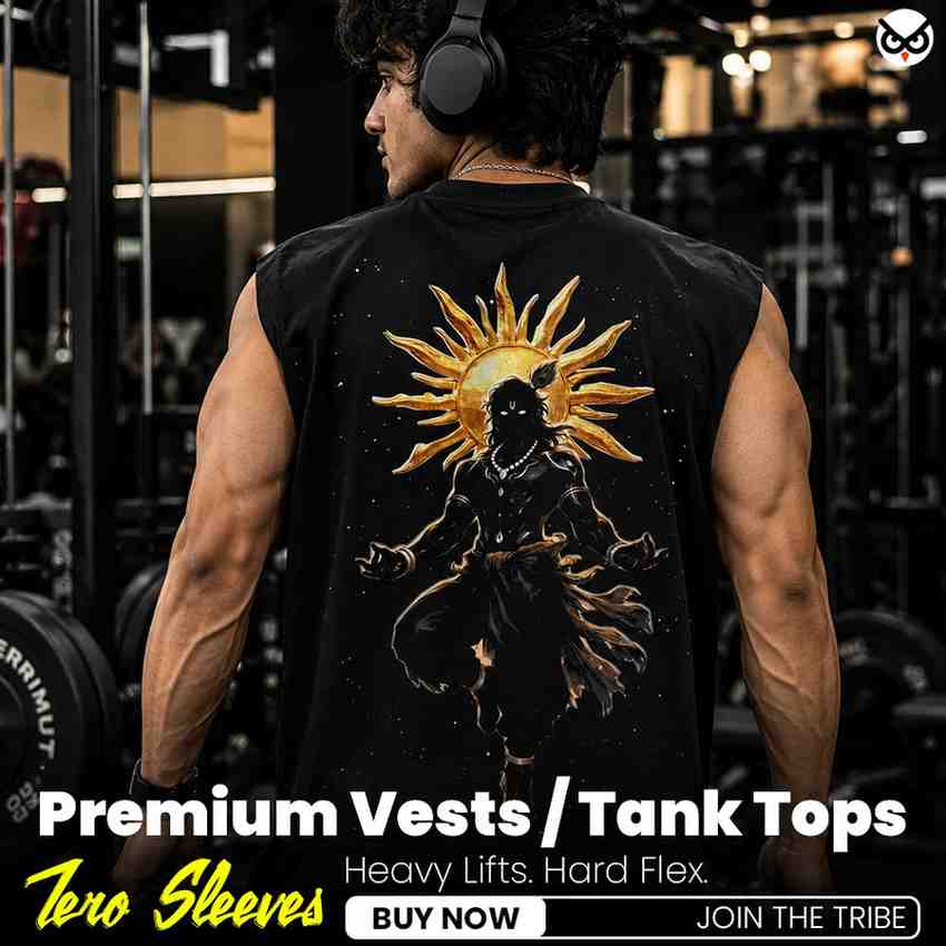 Divine Supreme Krishna The Cosmic Avatar | Premium Boxy Fit Back Printed Sleeveless Tank Top Vest ooltaseedha.com