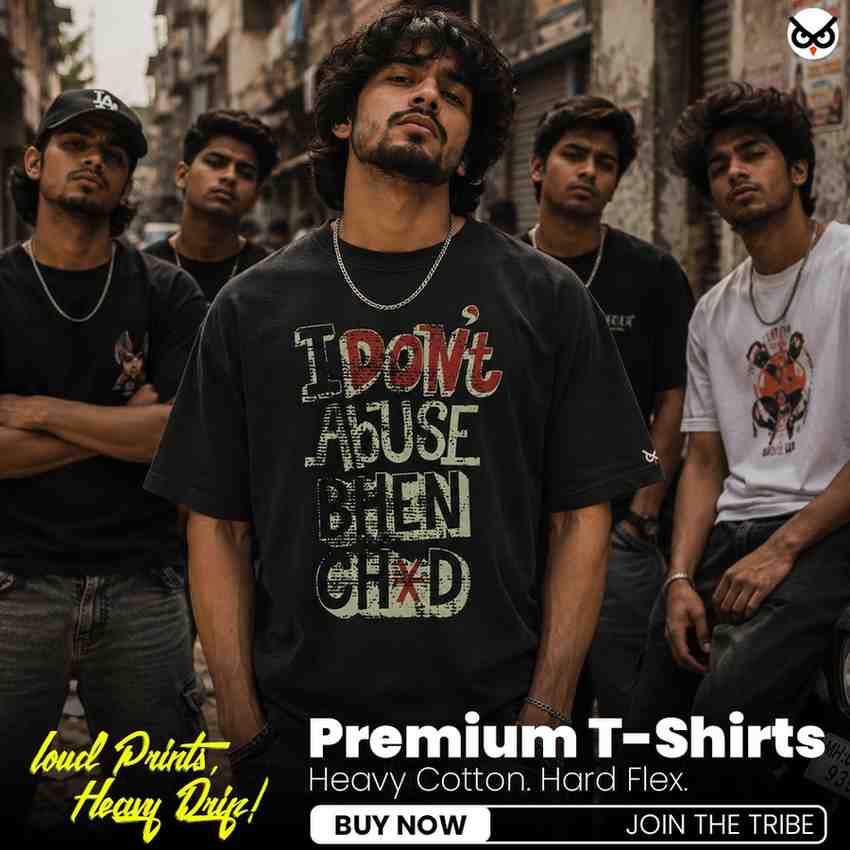 Sanskari Menace No Gaali Guarantee | I Don't Abuse Behen Ch*d | Oversized Black Front Print T-Shirt | OoltaSeedha ooltaseedha.com