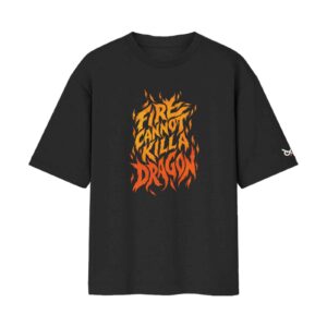 The Unburnt - Fire Cannot Kill A Dragon Oversized Black Front Back Print T-Shirt | OoltaSeedhaooltaseedha.com