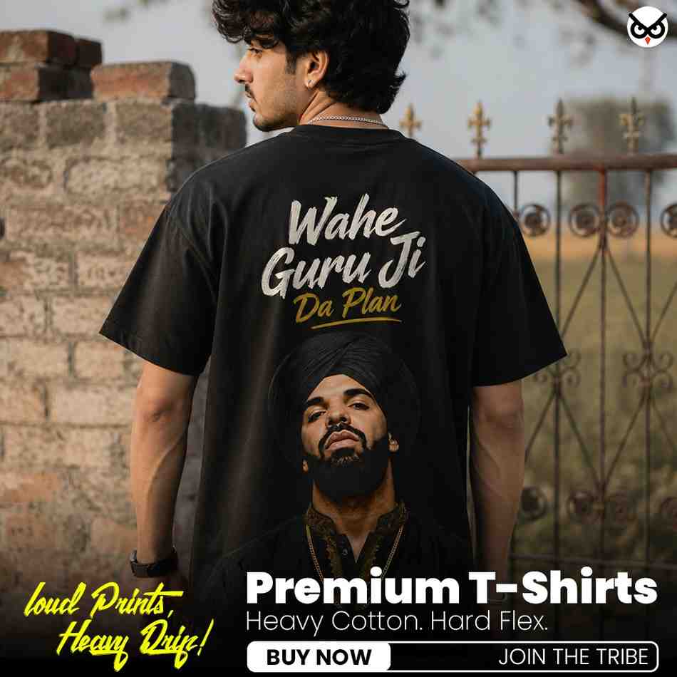 Punjabi Drake - Wahe Guru Ji Da Plan Desi Rap Parody | Oversized Black Back Print T-Shirt | OoltaSeedha
