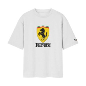 Farebi The Hustler Horse Desi Ferrari Logo Parody | Oversized White Front Print T-Shirt | OoltaSeedha Farebi The Hustler Horse Desi Ferrari Logo Parody | Oversized White Front Print T-Shirt | OoltaSeedha