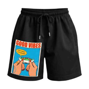 Good Vibes – Dont Panic, Its Organic Rolling Paper Premium Relaxed Fit Front Print Black Shorts | OoltaSeedha