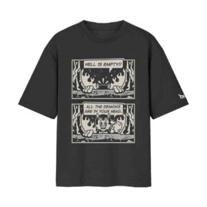 Hell Is Empty, All The Demons Are In Your Head – Vintage Cartoon Comic Strip Oversized Black Front Print T-Shirt | OoltaSeedha