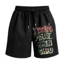 Sanskari Menace No Gaali Guarantee | I Don't Abuse Behen Ch*d Premium Relaxed Fit Front Print Black Shorts ooltaseedha.com