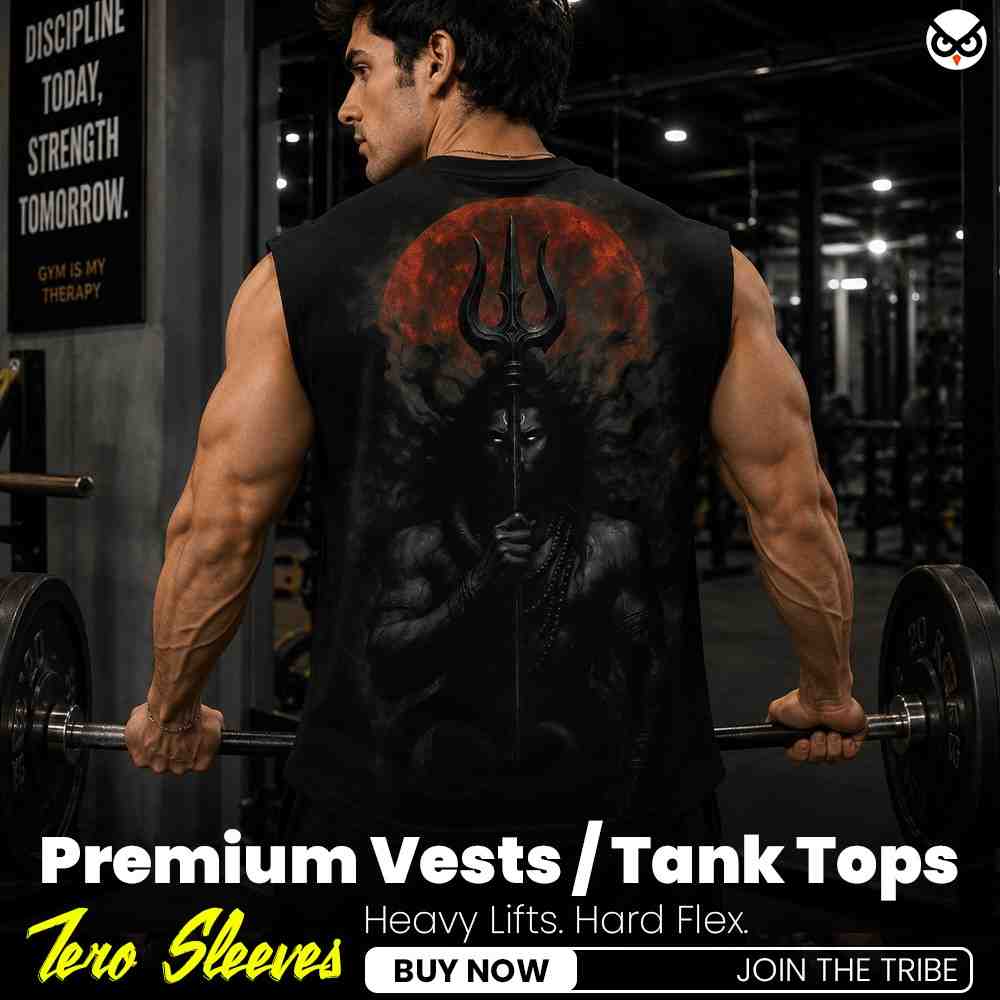 The Destroyer Cosmic Shiva - Kaal Bhairav Premium Boxy Fit Back Printed Sleeveless Tank Top Vest ooltaseedha.com