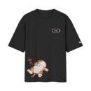 1% Social Battery Cat On Power Saving Mode Oversized Black Front Print T-Shirt | OoltaSeedha (No Embroidary)ooltaseedha.com