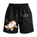 1% Social Battery Cat On Power Saving Mode Premium Relaxed Fit Front Print Black Shorts (No Embroidary) ooltaseedha.com