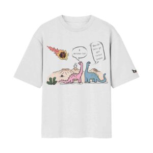 Prehistoric Priorities – Funny Dinosaur Toilet Paper Oversized White Front Print T-Shirt | OoltaSeedha