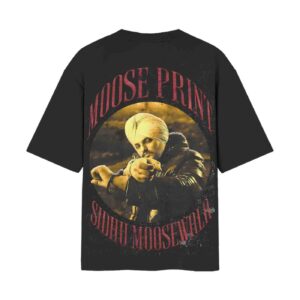 Vintage Moose Energy, The Immortal Legend Sidhu Moosewala | Oversized Black Back Print T-Shirt | OoltaSeedha