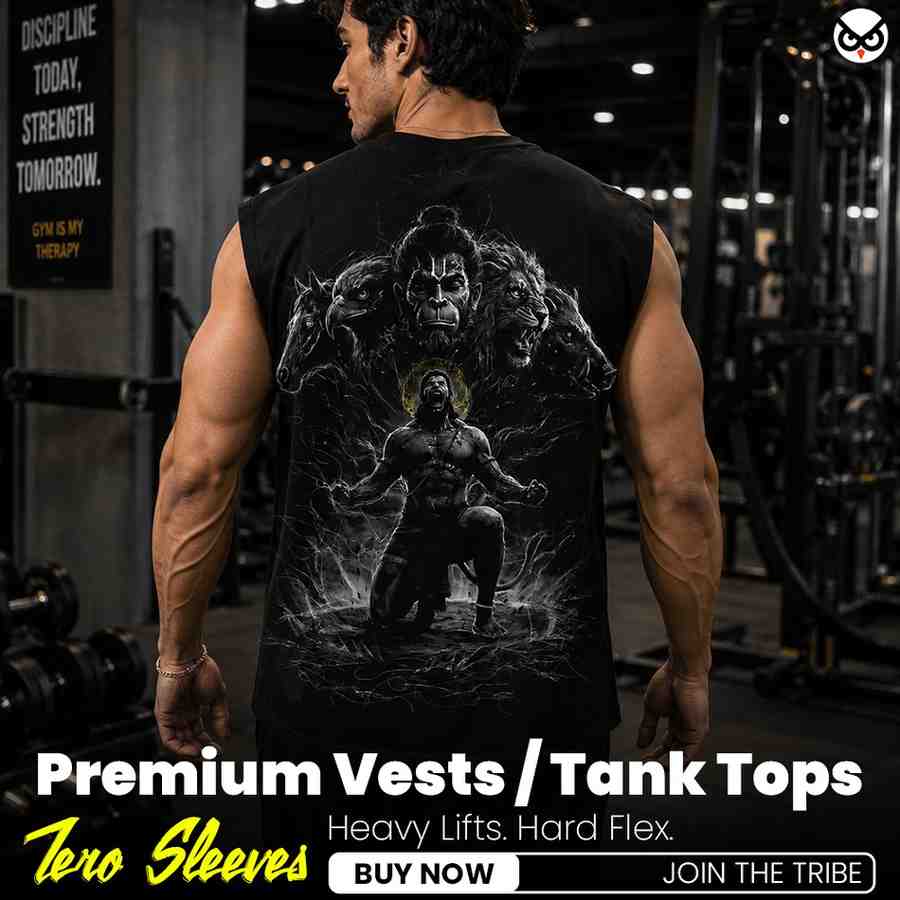 Panchmukhi Hanuman Ji, Awakened Power | Oversized Black Back Print T-Shirt | OoltaSeedha.com