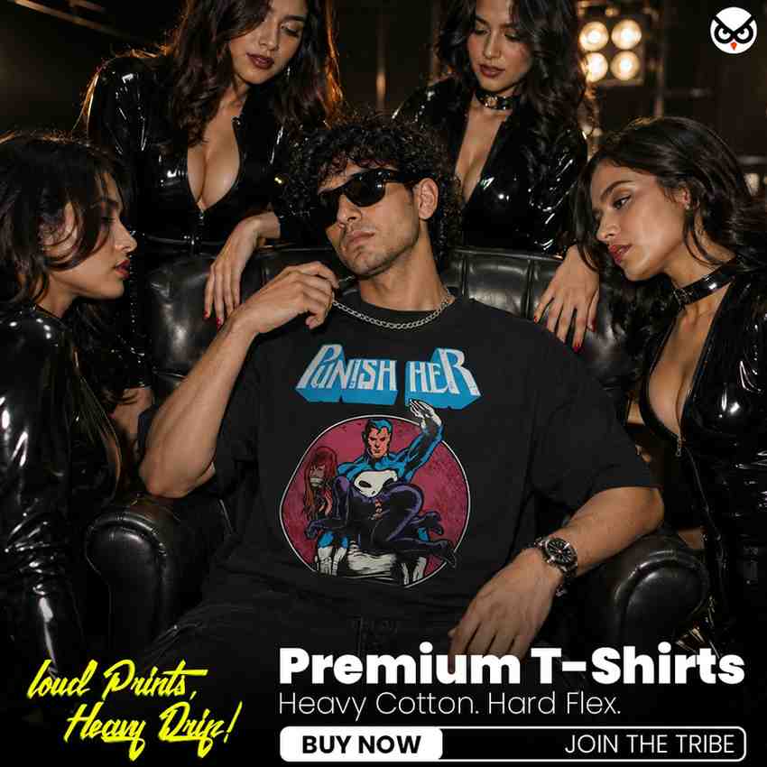 Punish Her - Adult Humor Comic Parody Oversized Black Front Print T-Shirt | OoltaSeedha ooltaseedha.com