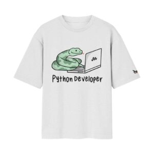 The Real Python – Literal Developer Hissing Code Python Developer Parody | Oversized White Front Print T-Shirt | OoltaSeedha The Real Python – Literal Developer Hissing Code Python Developer Parody | Oversized White Front Print T-Shirt | OoltaSeedha