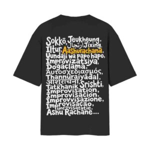 The “Aashurachana” (Improvisation) Typography #WeAreRachanakar | Oversized Black Front Back Print T-Shirt | OoltaSeedha
