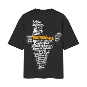 The “Aashurachana” (Improvisation) India Map Typography #WeAreRachanakar | Oversized Black Front Back Print T-Shirt | OoltaSeedha