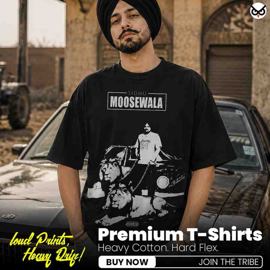 Roar of the Legend, Lions & Legacy Sidhu Moosewala | Oversized Black Front Print T-Shirt | OoltaSeedha.com