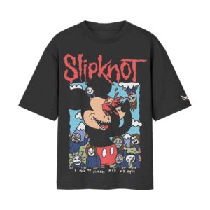 The Heavy Metal Mascot – Mickey Mouse Slipknot Band Oversized Black Front Print T-Shirt | OoltaSeedha