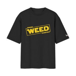 Galactic Smoker Sci Fi Star Wars Parody Logo Oversized Black Front Print T-Shirt | OoltaSeedha