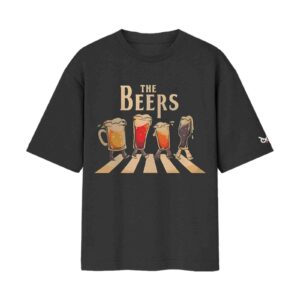 The Fab Four Pints – The Beers | Oversized Black Front Print T-Shirt | OoltaSeedha