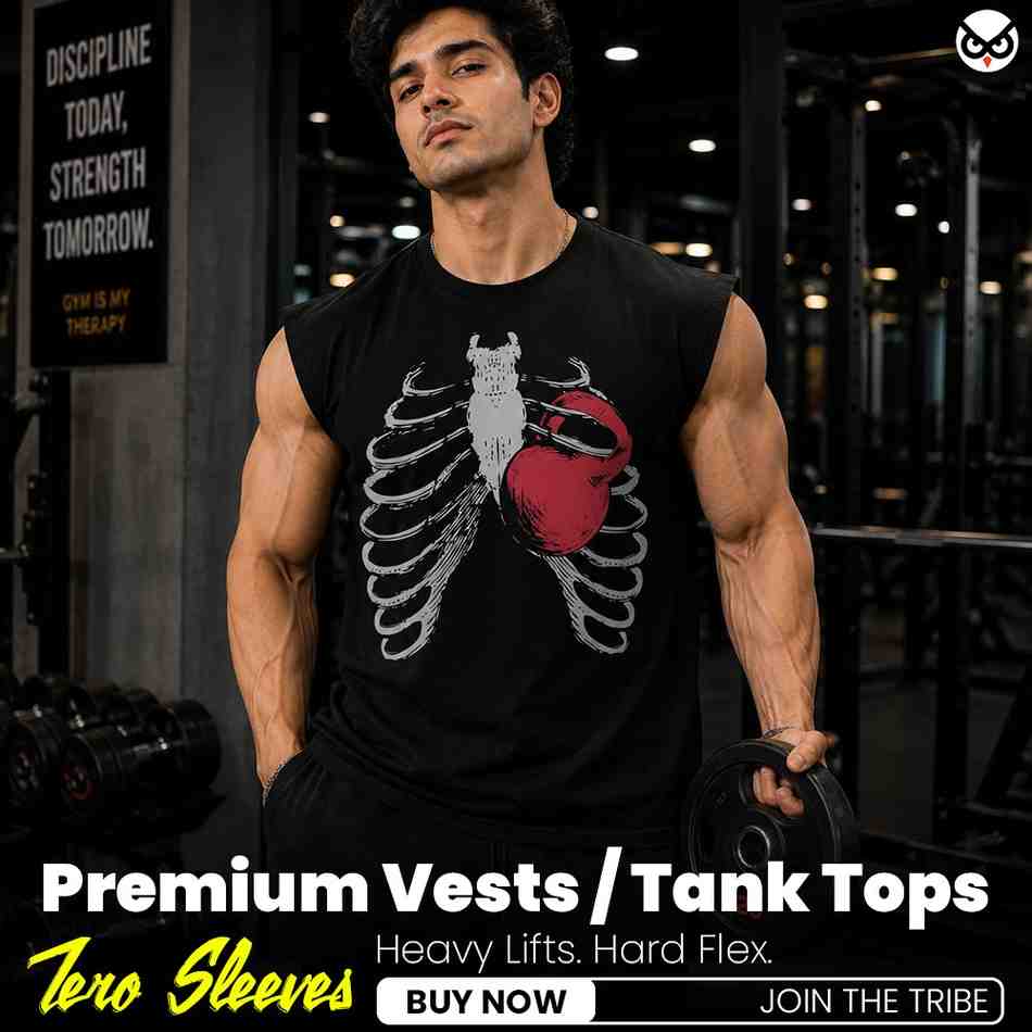 The Iron Heart Weight In Ribs | Premium Boxy Fit Front Printed Sleeveless Tank Top Vest ooltaseedha.com