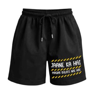 Reverse Shayari – jaane Ka Hai Magar Bulati Nai Hai Premium Relaxed Fit Front Print Black Shorts | OoltaSeedha Reverse Shayari – jaane Ka Hai Magar Bulati Nai Hai Premium Relaxed Fit Front Print Black Shorts | OoltaSeedha