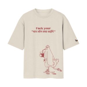 Fuck Chaar Log – 4 Log Kya Kahenge Skater Bird | Oversized Off-White Front Print T-Shirt | OoltaSeedha