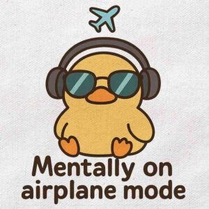 Mentally On Airplane Mode Duck | White Regular Fit Pocket Print T-Shirt | OoltaSeedha.com