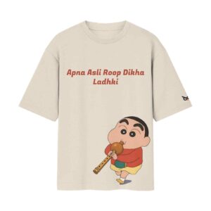 Apna Asli Roop Dikha Ladhki – Shinchan With Naagin Been | Oversized Front Print T-Shirt | OoltaSeedha