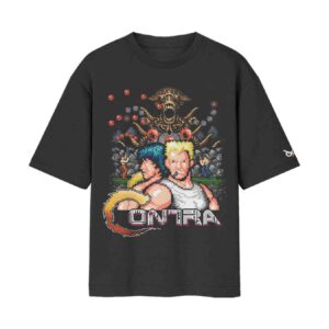 Retro Contra Game Nostalgia Special “8-Bit Rebellion” | Black Front Print T-Shirt | OoltaSeedha