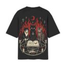 The Unholy Trinity Cats Praying Devil | Black Back Print T-Shirt | OoltaSeedha.com