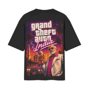 Grand Theft Auto India Version Ft. Modi Ji | Back Print Black T-Shirt | OoltaSeedha