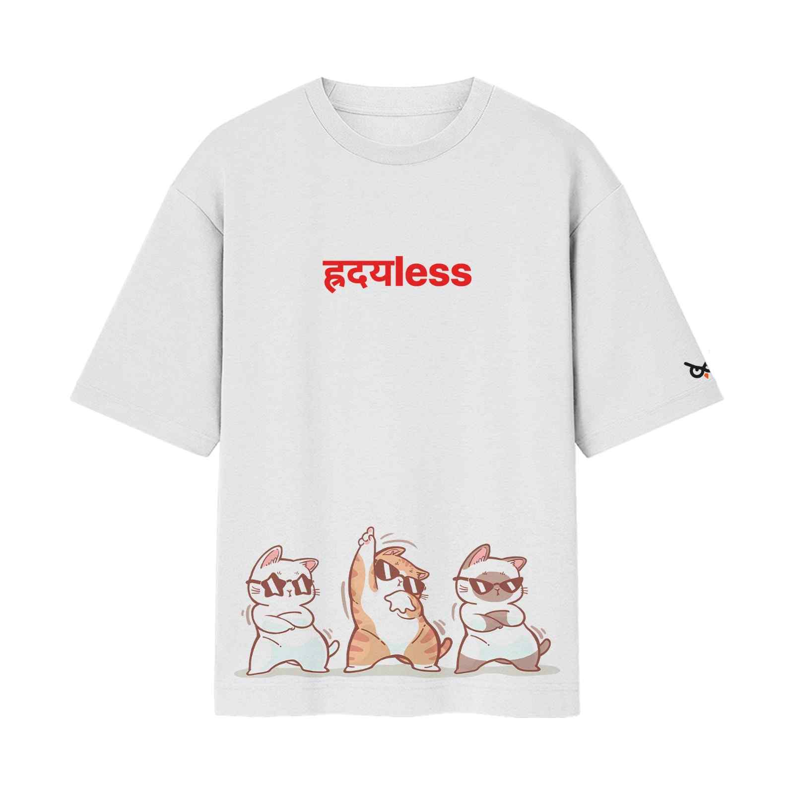 The Hridya-Less / Heartless / हृदयless Kittens Dancing | Oversized Front Print T-Shirt | OoltaSeedha.com