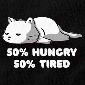 My Constant State 50% Hungry 50% Tired Cat | Black Regular Fit Pocket Print T-Shirt | OoltaSeedha.com