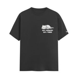 My Constant State 50% Hungry 50% Tired Cat | Black Regular Fit Pocket Print T-Shirt | Oolta Seedha My Constant State 50% Hungry 50% Tired Cat | Black Regular Fit Pocket Print T-Shirt | Oolta Seedha