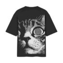 The Hypnosis Cat Face Trippy Expression | Black Back Print T-Shirt | OoltaSeedha.com