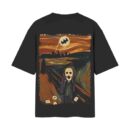 Gotham Scream Joker with Batman Art Parody | Black Back Print T-Shirt | OoltaSeedha.com